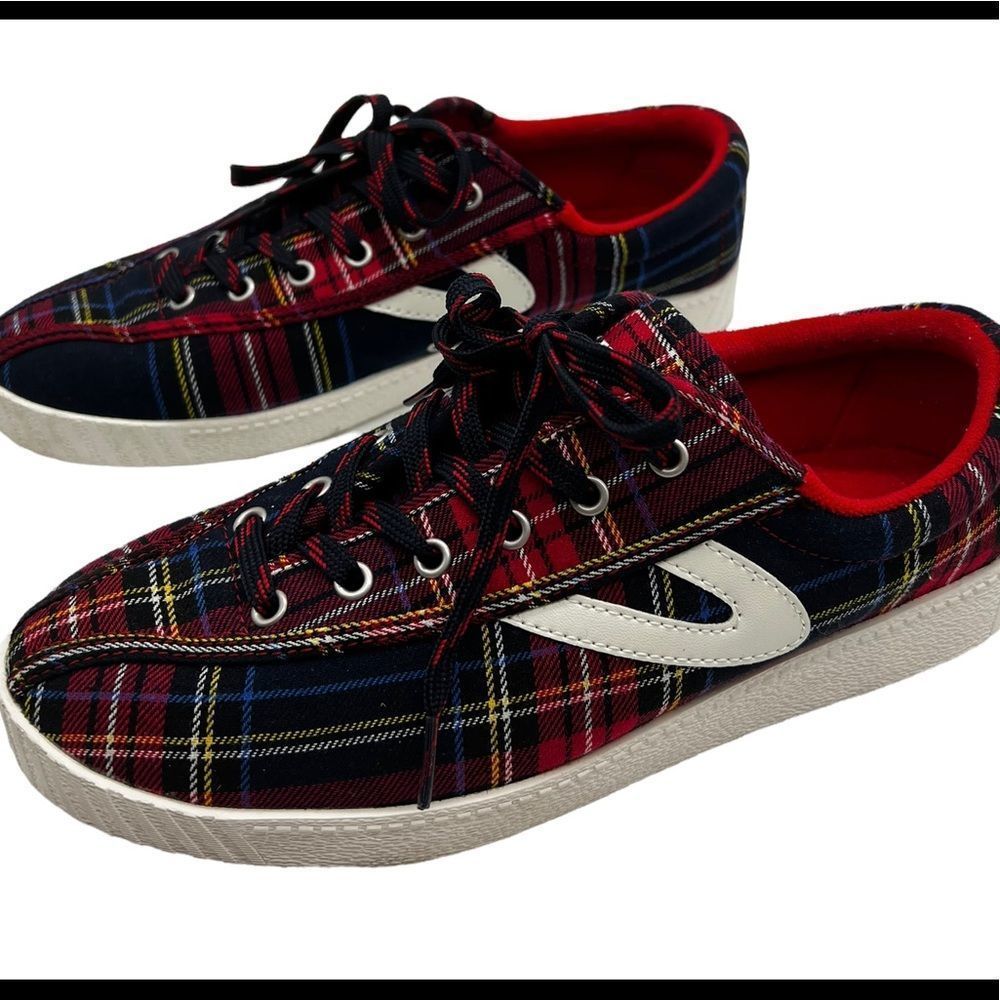 Tretorns red Buffalo plaid platform lace up y2k 8